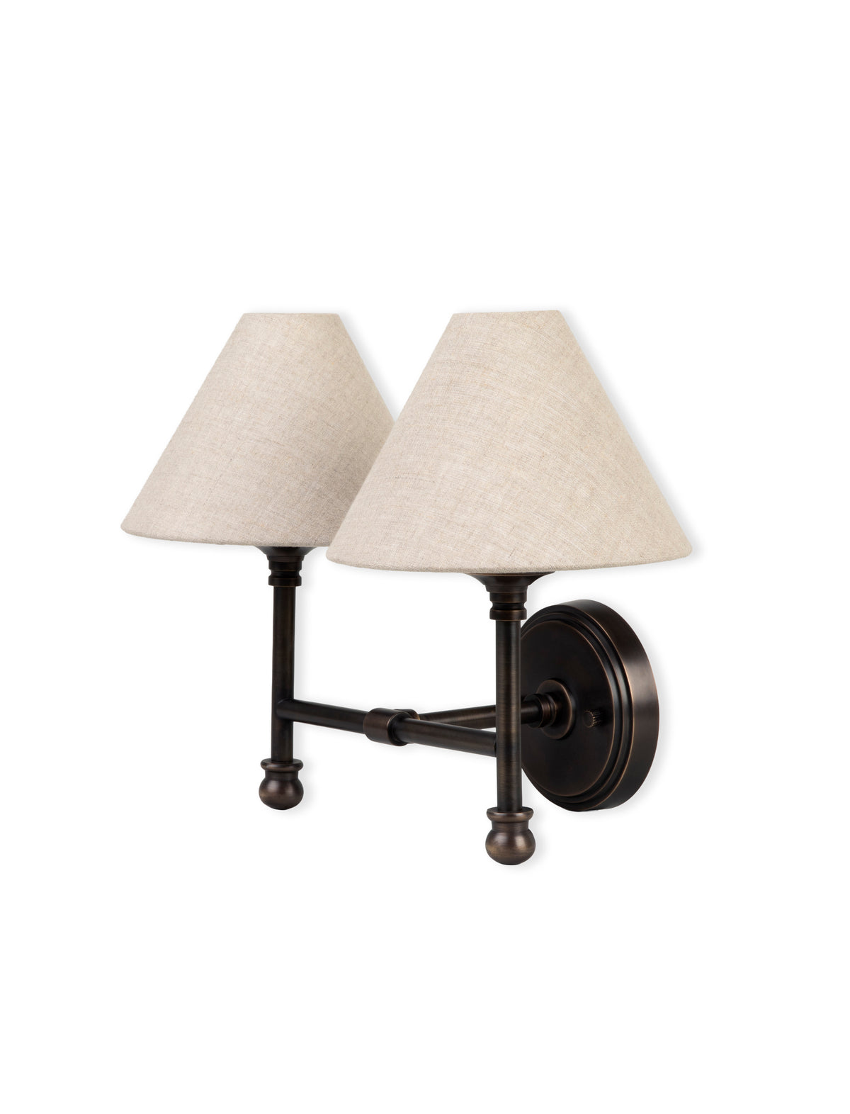 Kelmscot Wall Light - Brass & Linen, Antique Bronze Finish, Double