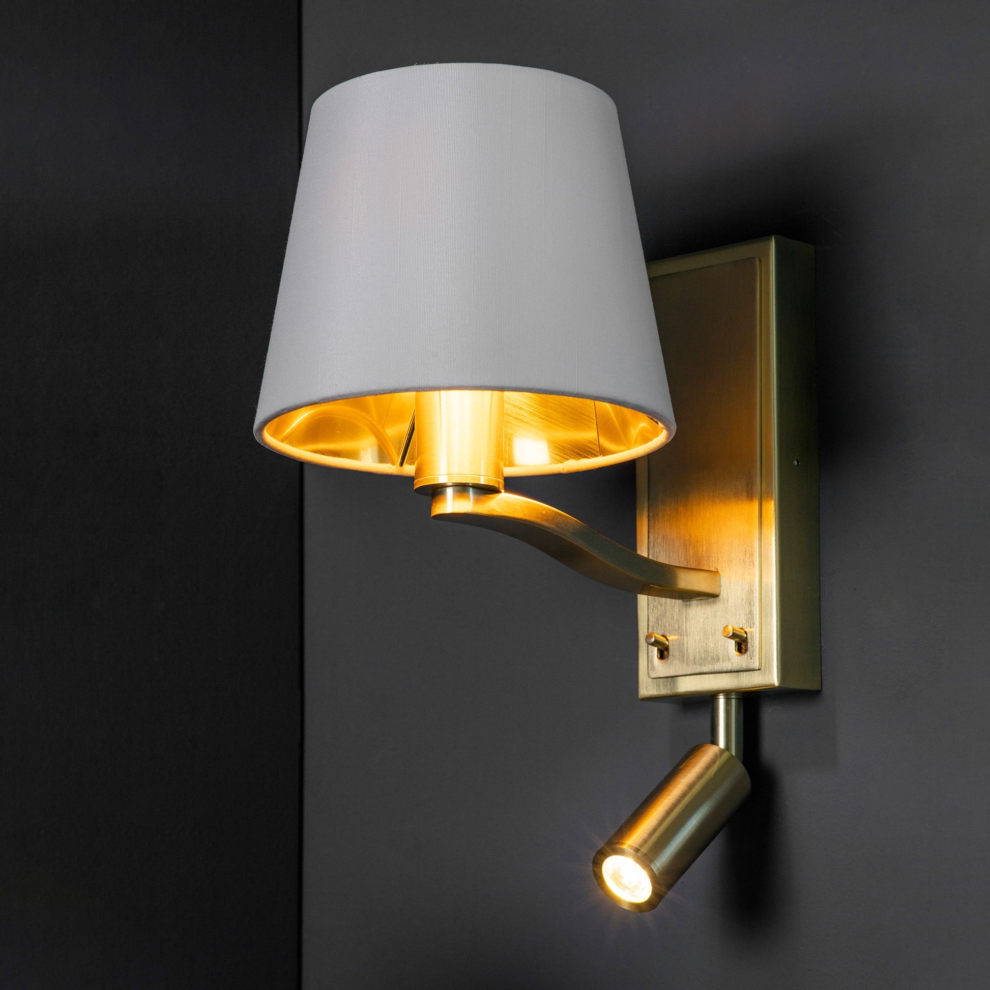 Brushed Gold Wall Light with Reading Light