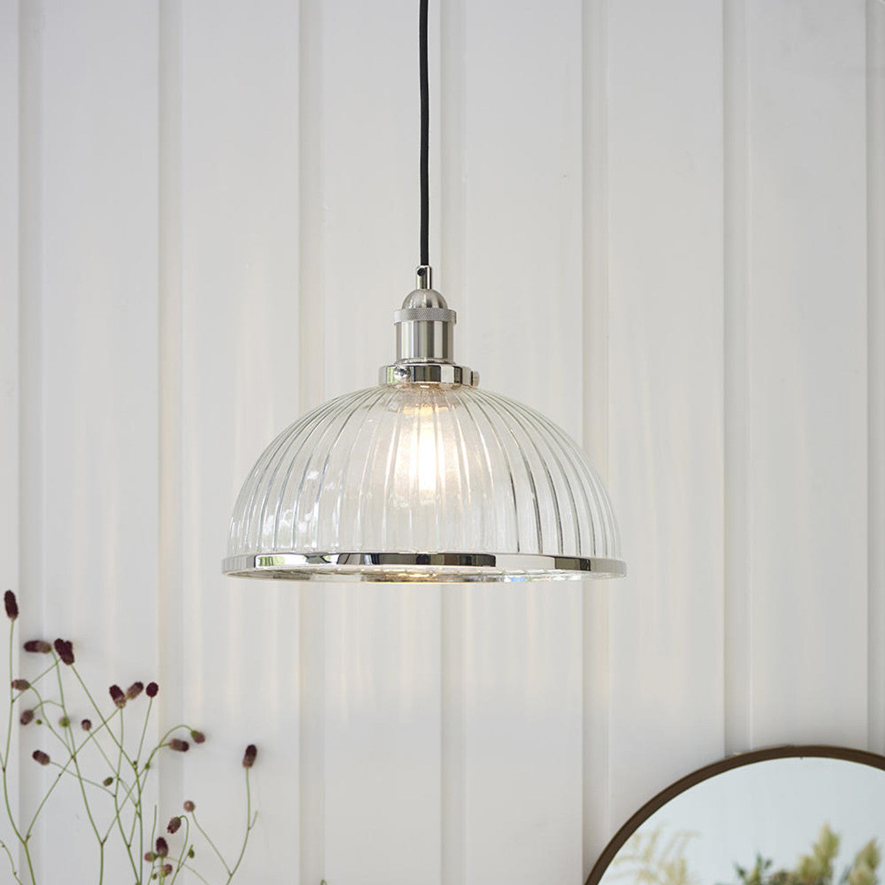 Glass and Nickel Pendant Light