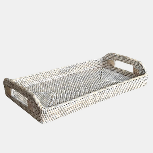 Extra Large Whitewash Rattan Tray