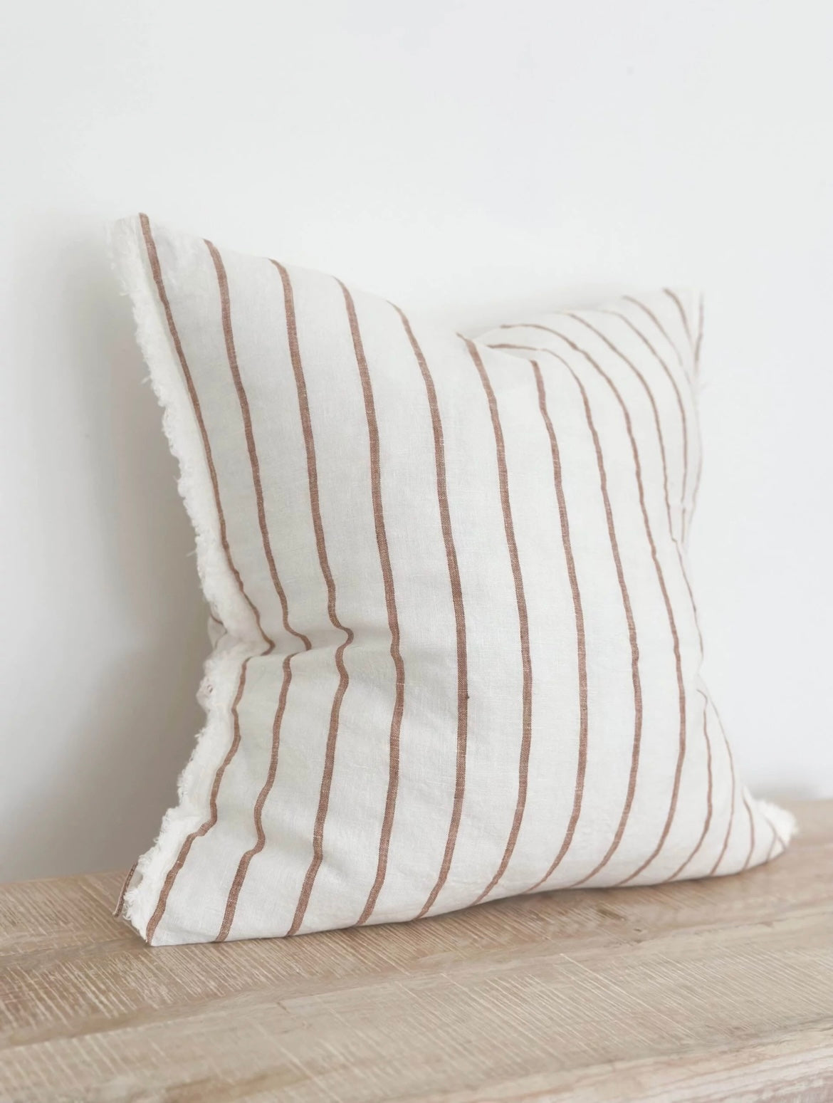 Cream Linen Cushion Cover with Brown Stripes (45x45cm)