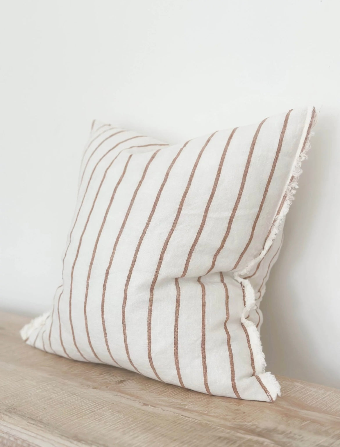 Cream Linen Cushion Cover with Brown Stripes (45x45cm)