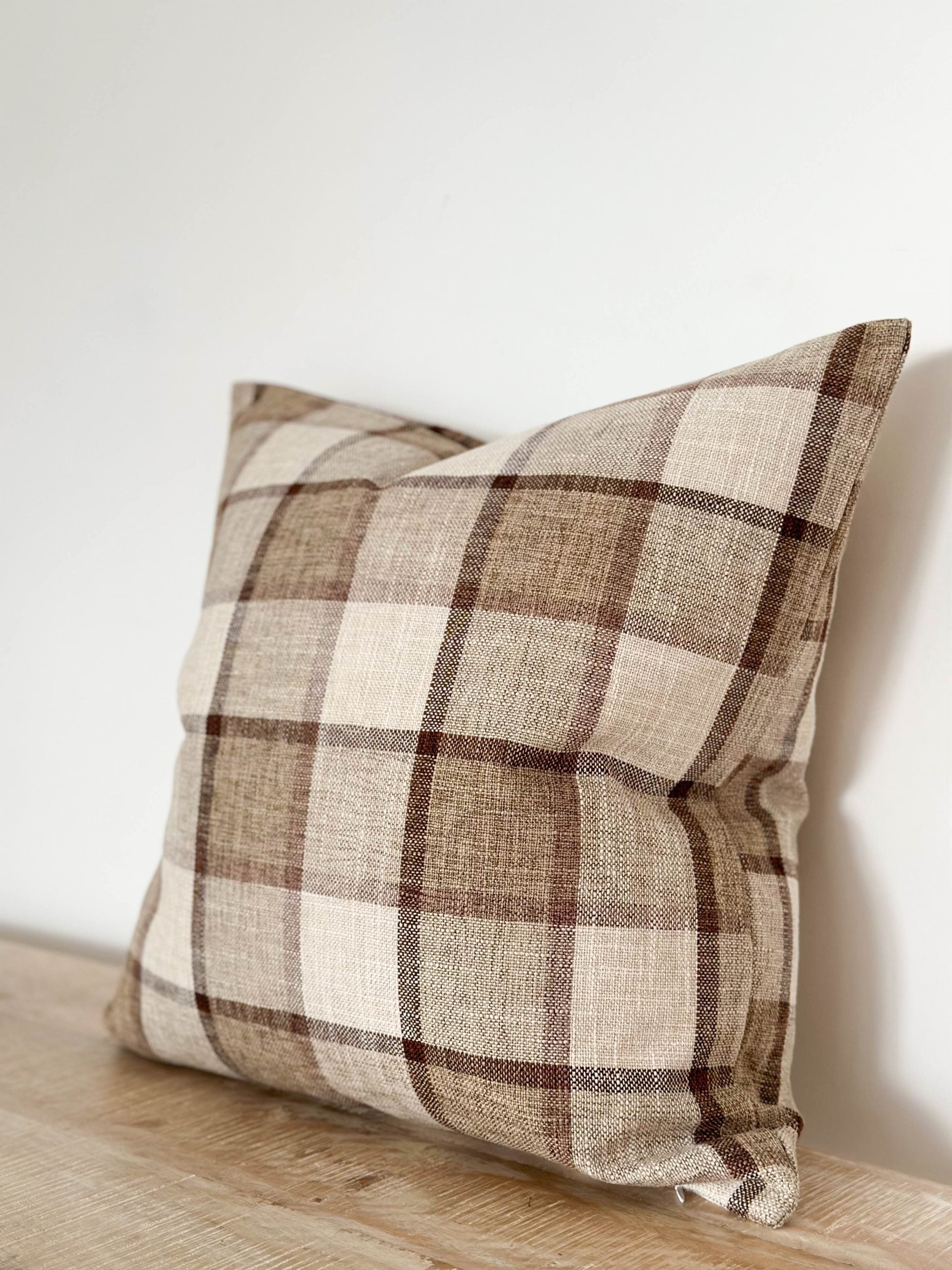 Brown and Beige Check Cushion Cover