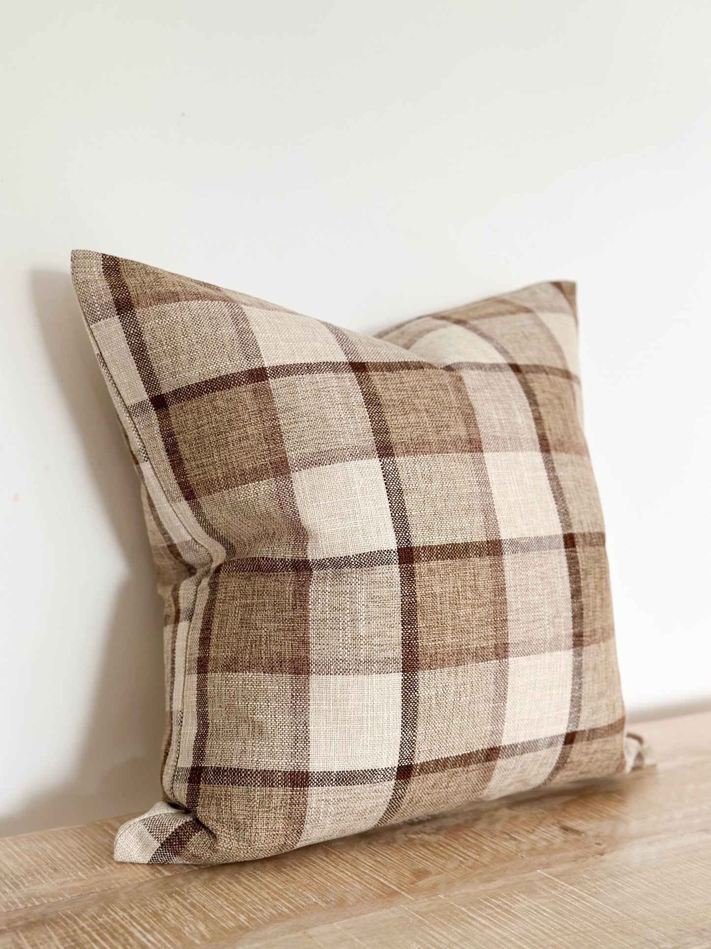 Brown and Beige Check Cushion Cover