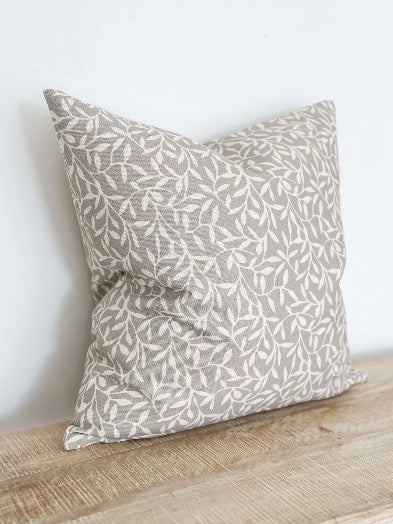 Grey Leaf Print Cushion Cover (45x45cm)