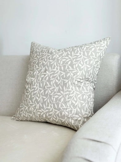 Grey Leaf Print Cushion Cover (45x45cm)