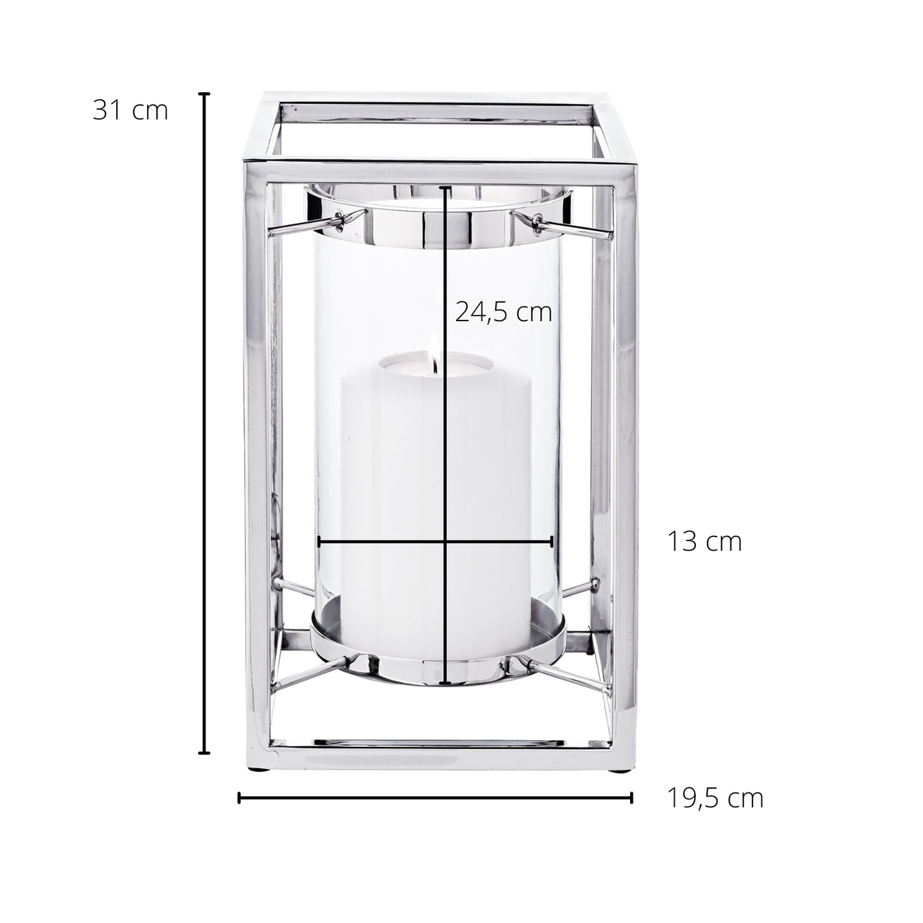 Nickel-Plated Stainless Steel & Glass Lantern (Height 31cm)