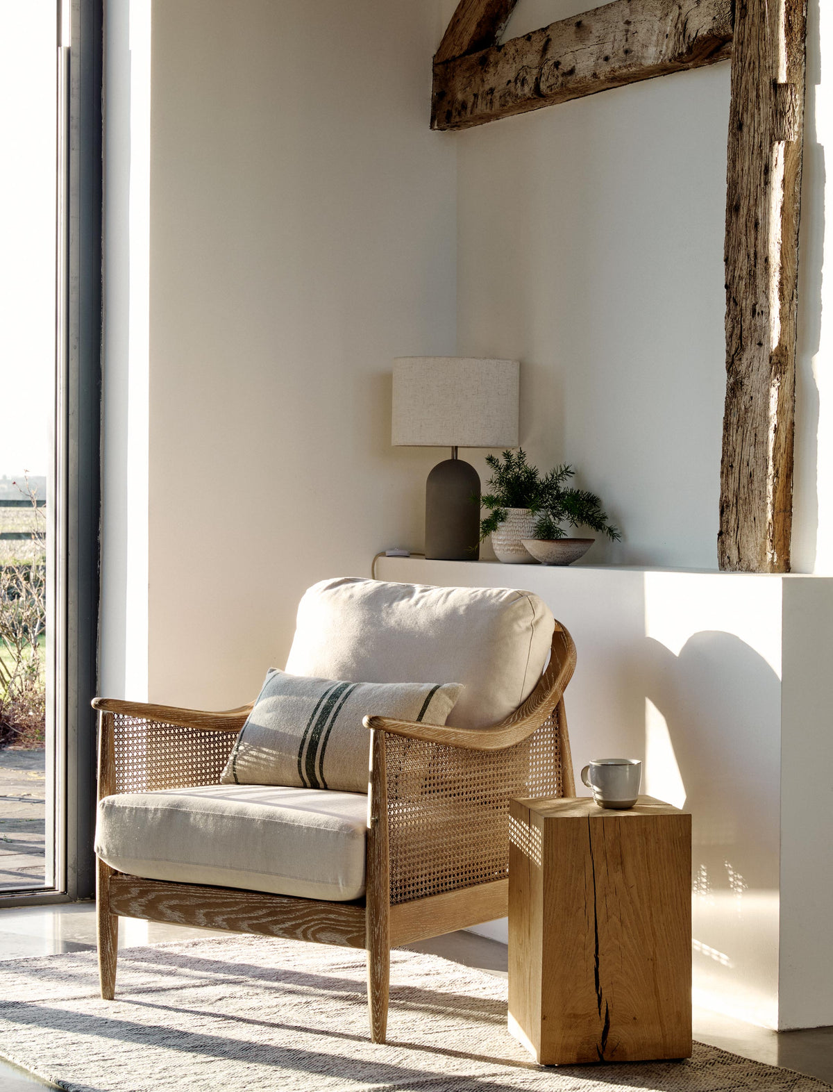 Templecombe Rattan Armchair - Ash Wood, Oatmeal