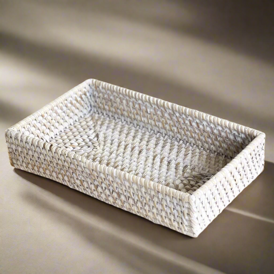 Small Whitewashed Rattan Tray