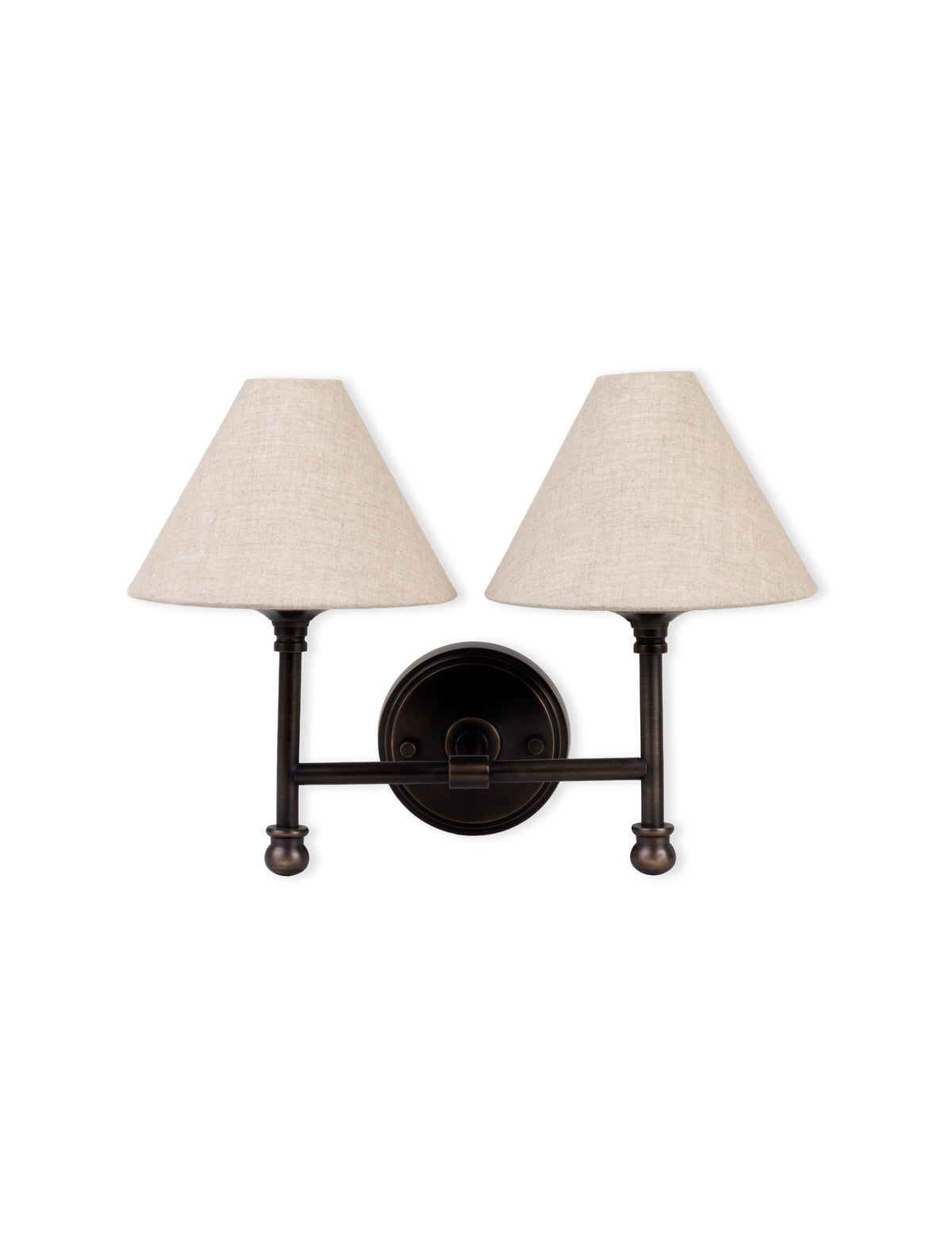 Kelmscot Wall Light - Brass & Linen, Antique Bronze Finish, Double