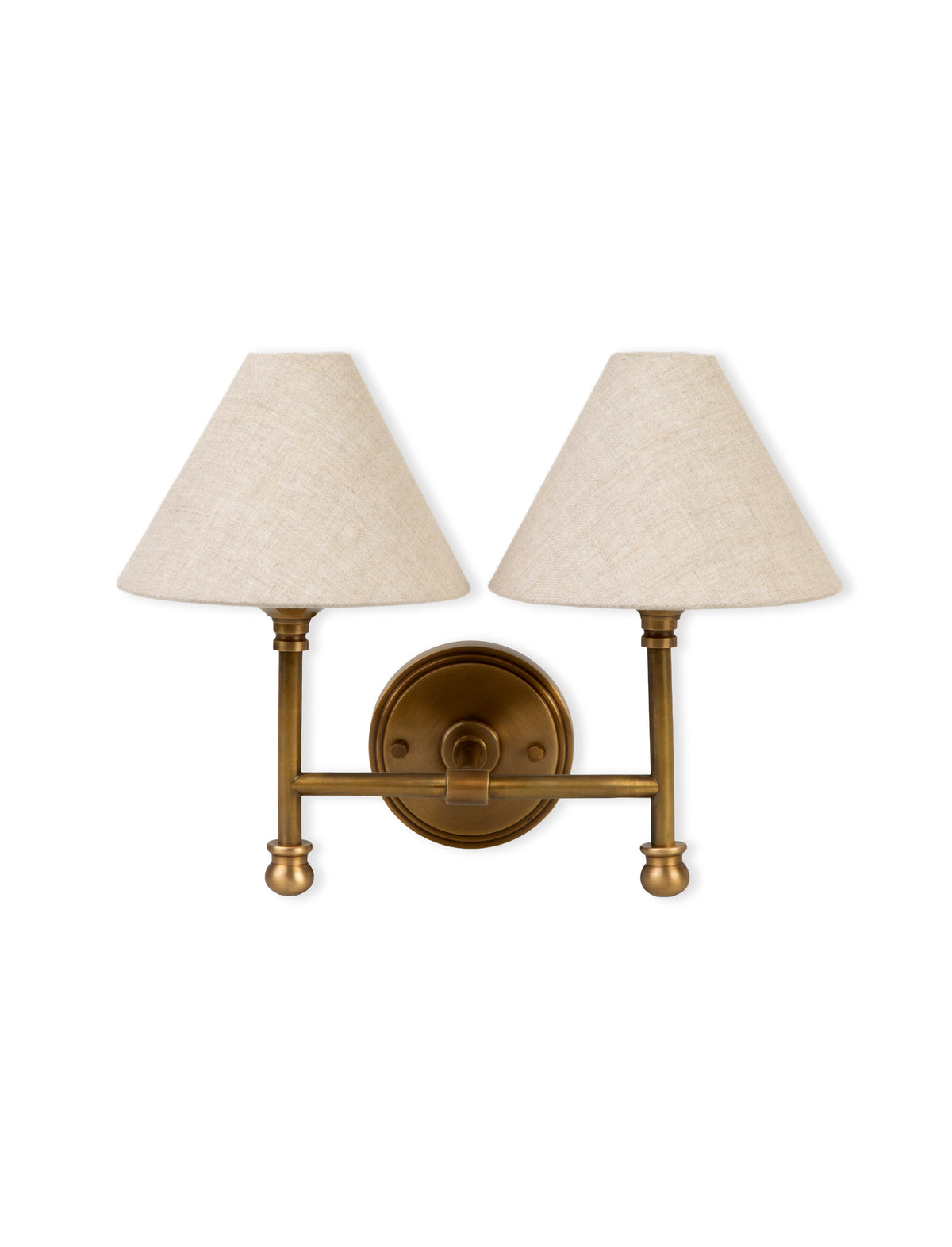 Kelmscot Wall Light - Iron & Linen, Antique Brass Finish, Double