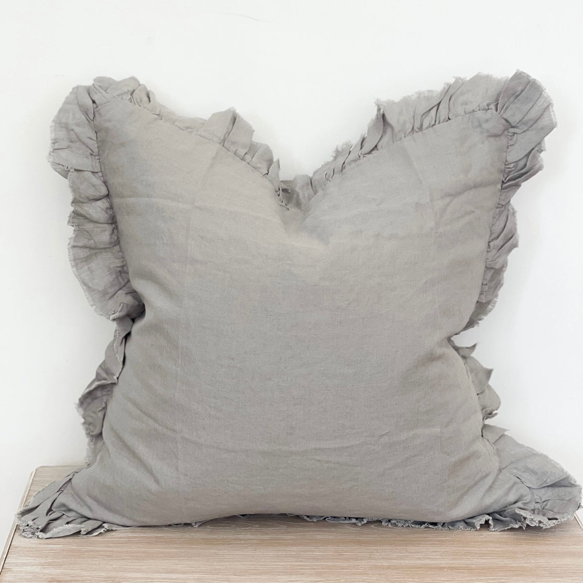 Ruffled Linen Cushion Cover (Grey) (45x45cm)