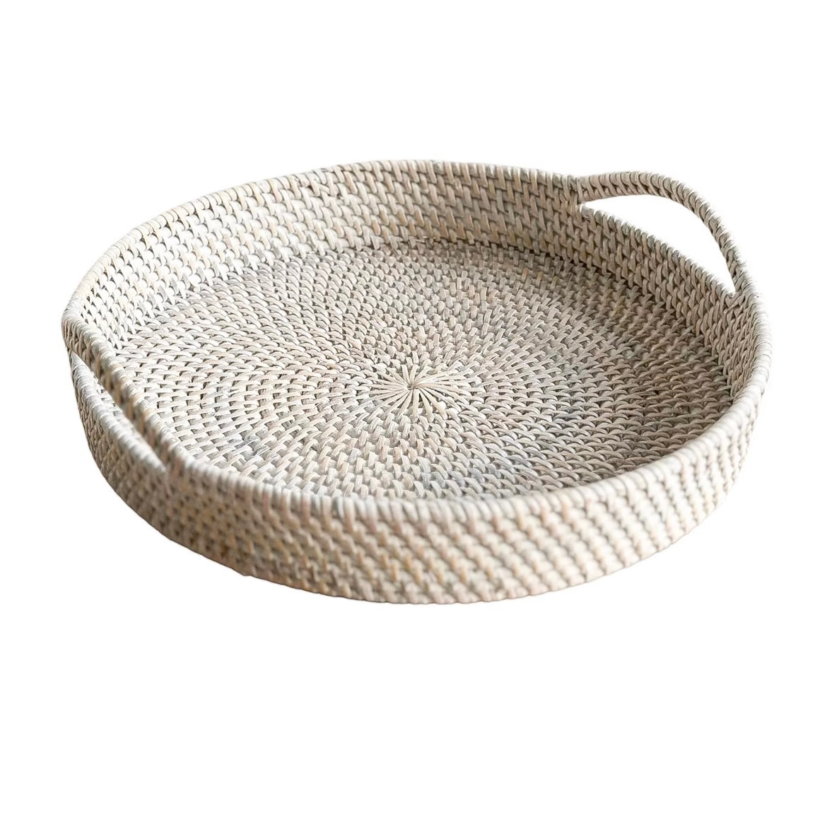 Round Whitewashed Rattan Tray