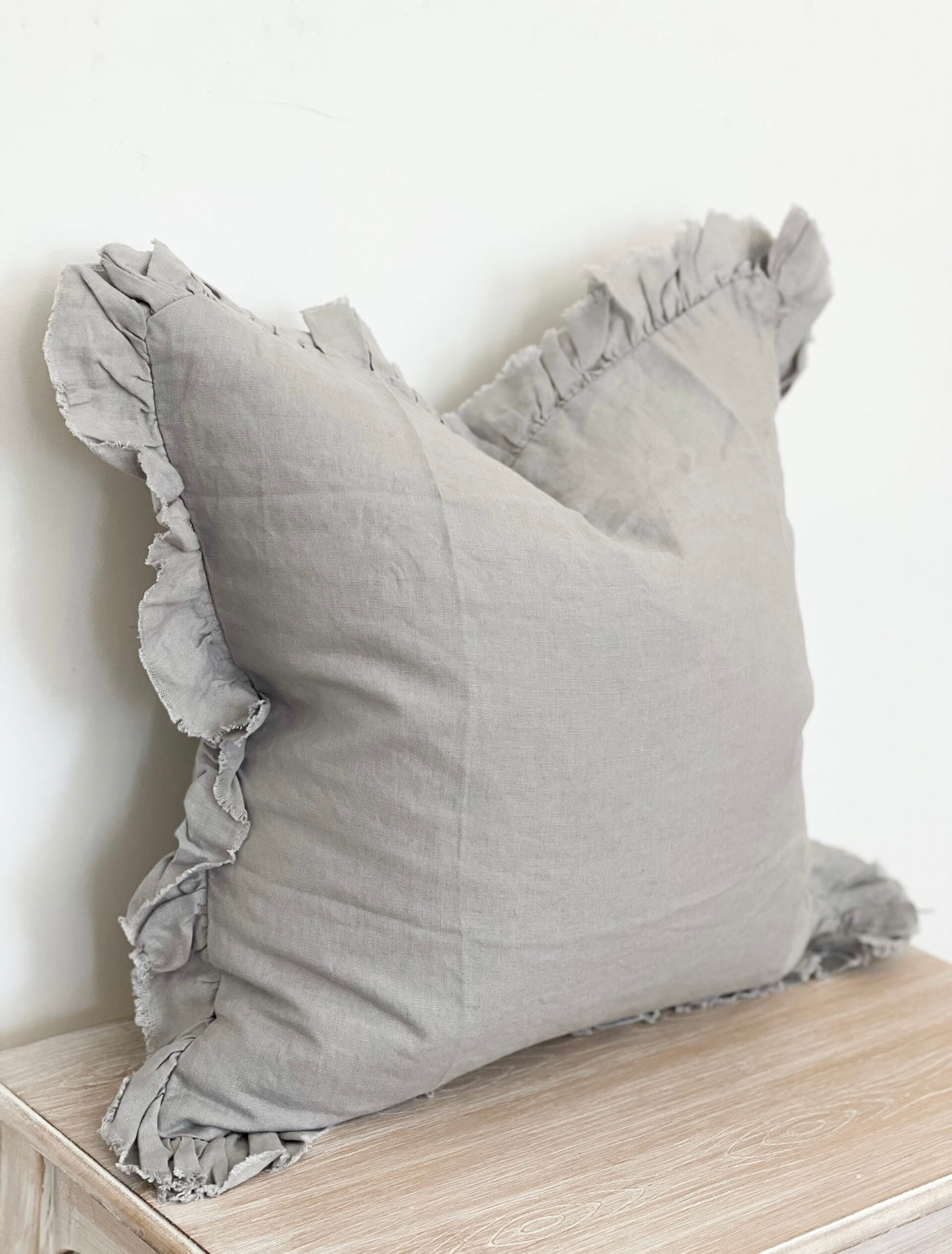 Ruffled Linen Cushion Cover (Grey) (45x45cm)