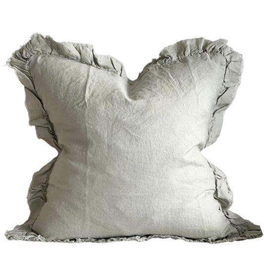 Ruffled Linen Cushion Cover (Sage) (45x45cm)