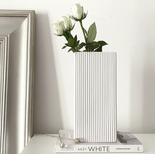 Ribbed White Vase