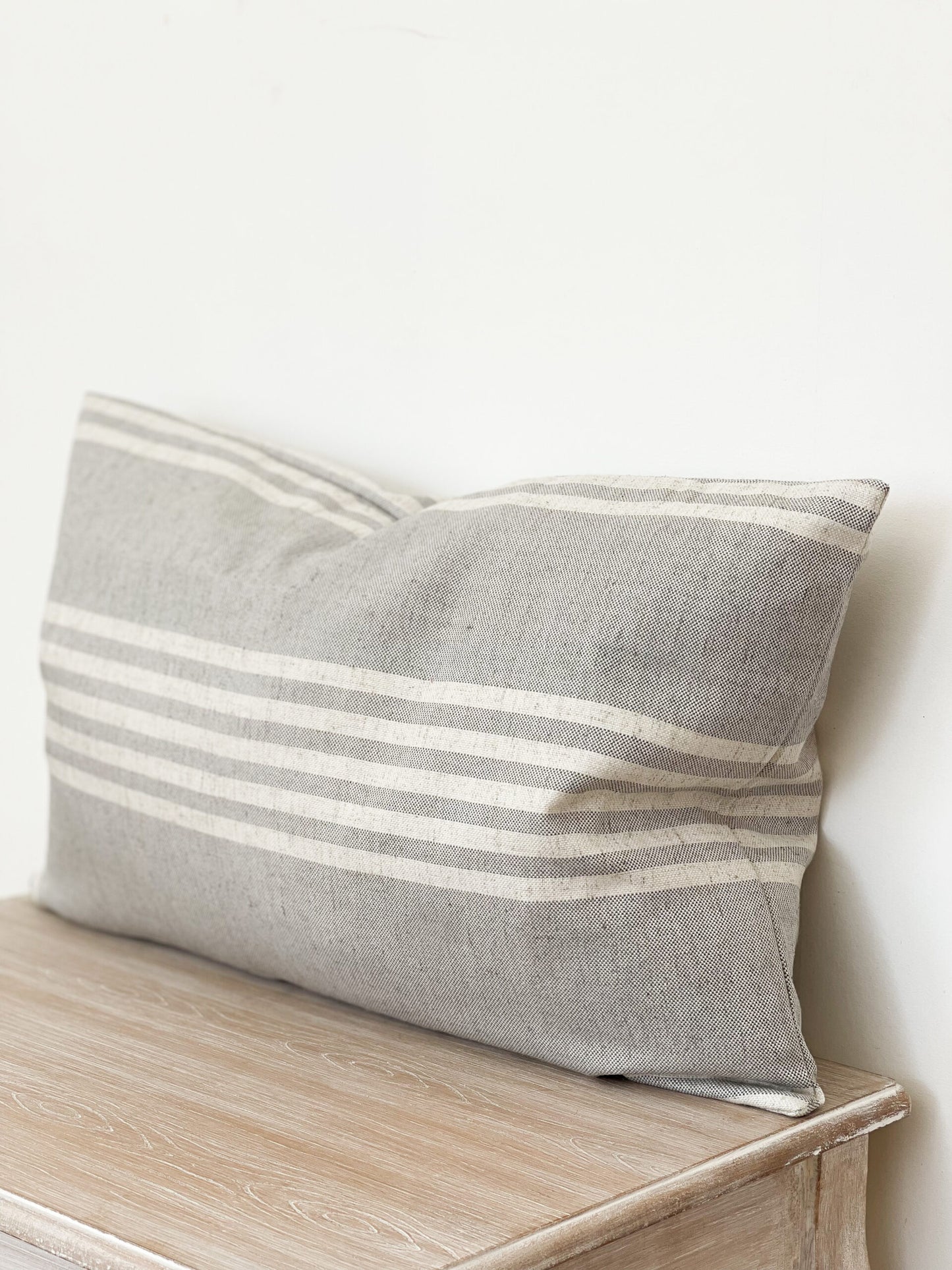 Emma Cushion Cover Grey with Cream Stripes (50x30cm)