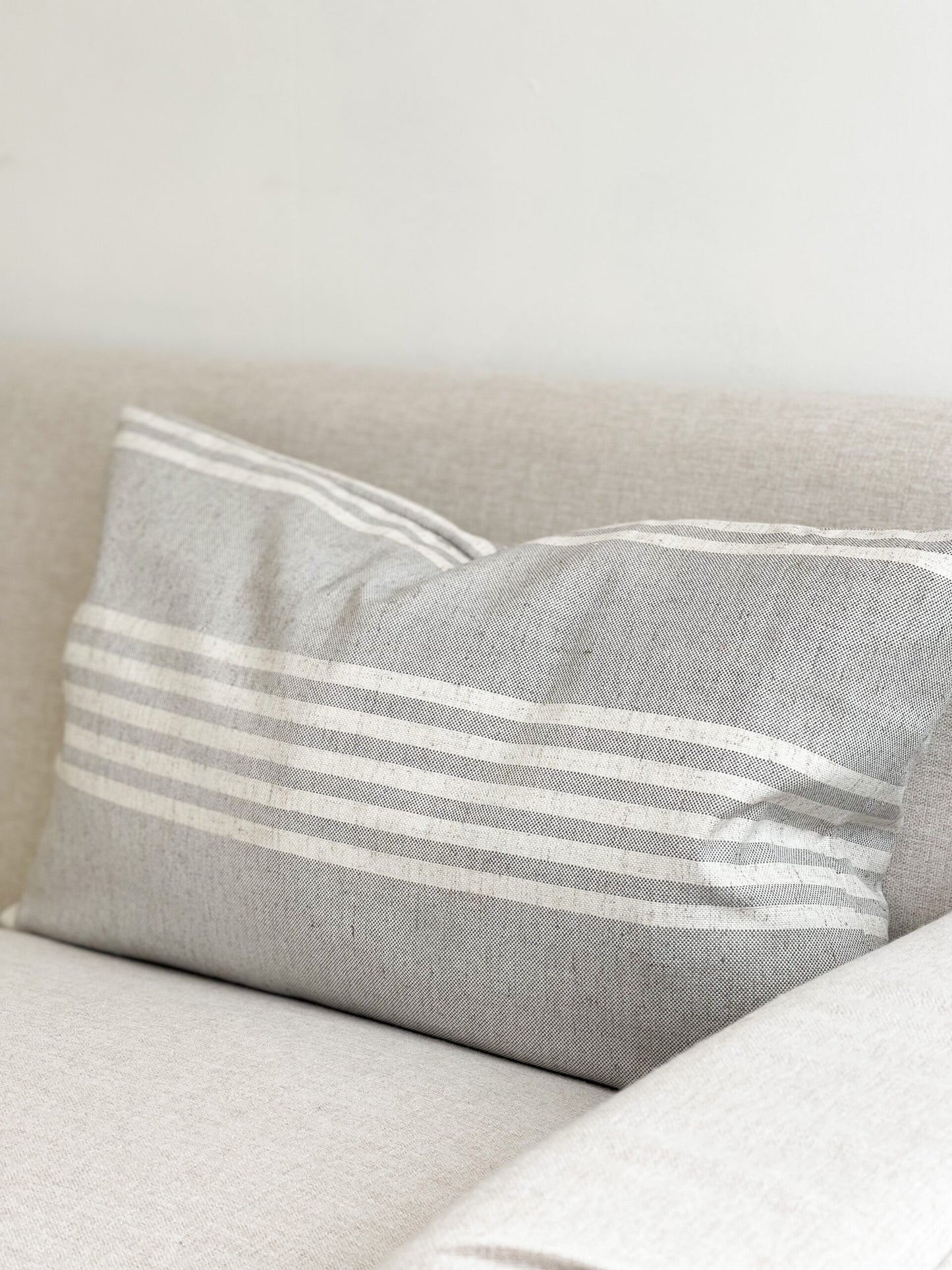 Emma Cushion Cover Grey with Cream Stripes (50x30cm)