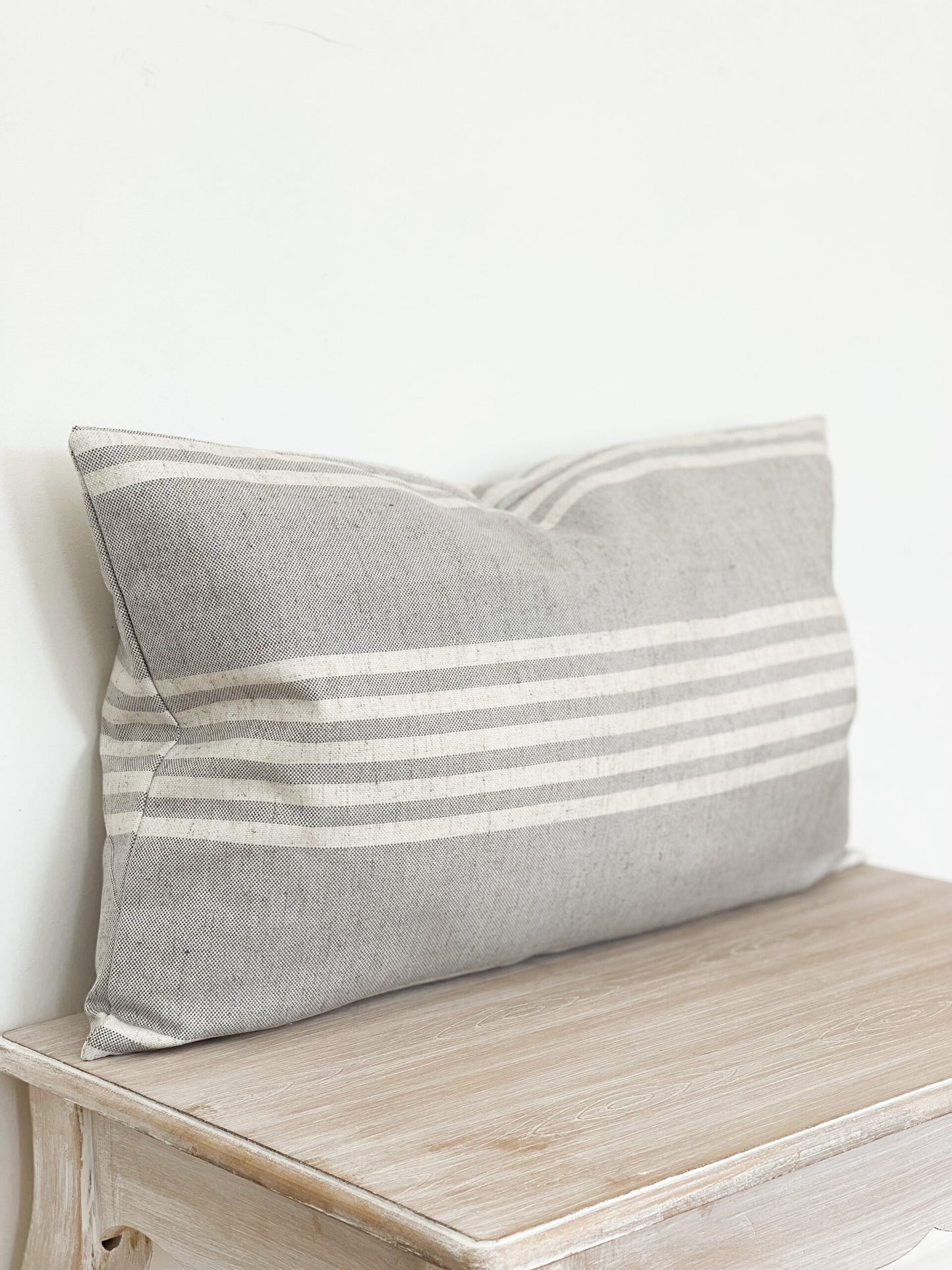 Emma Cushion Cover Grey with Cream Stripes (50x30cm)