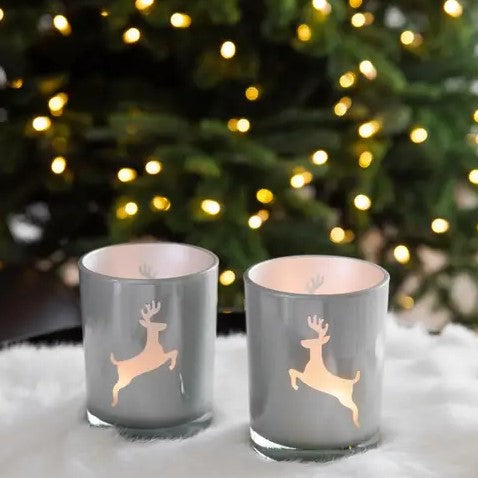 Set of 2 Reindeer Tealight Holders (8cm)