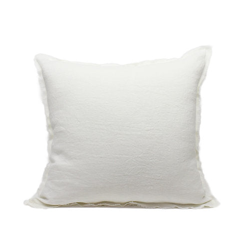 White Linen Cushion Cover with Frayed Edge