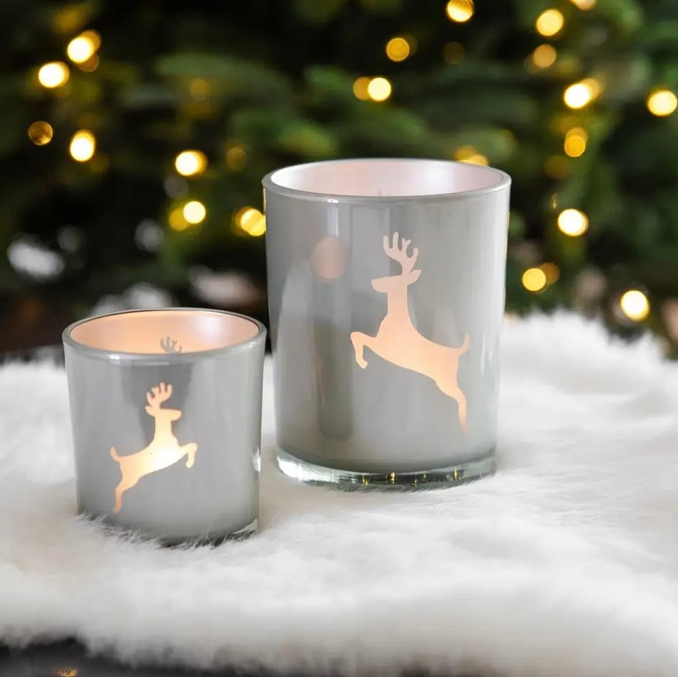 Set of 2 Reindeer Tealight Holders (8cm)