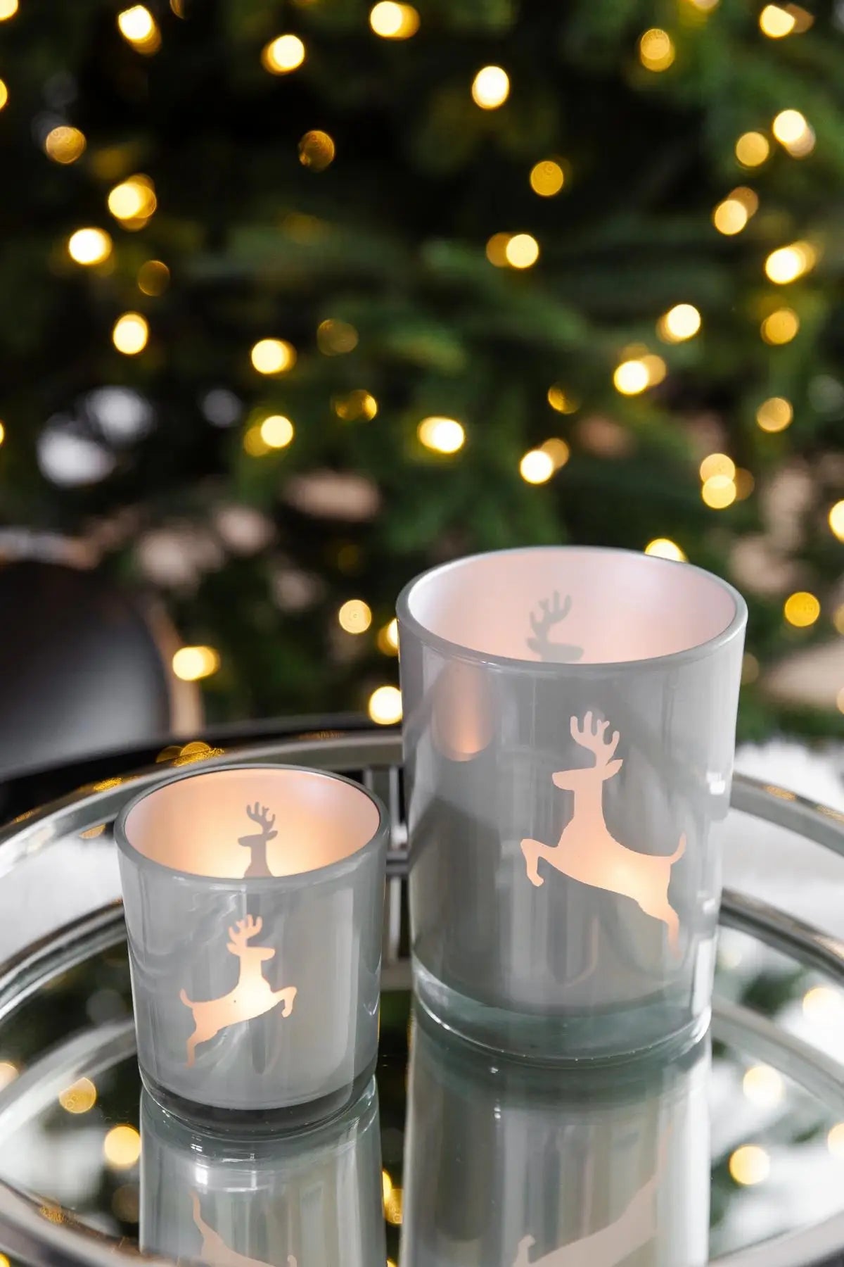 Set of 2 Reindeer Tealight Holders (8cm)