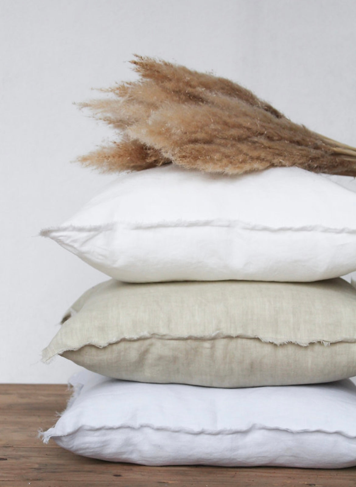 White Linen Cushion Cover with Frayed Edge